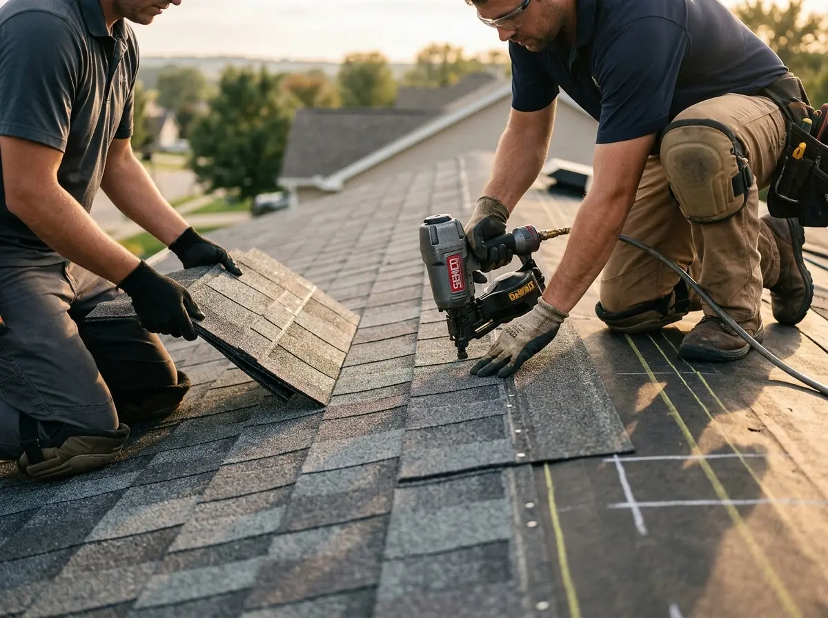 Professional roofer working on a residential roof in Sandwich